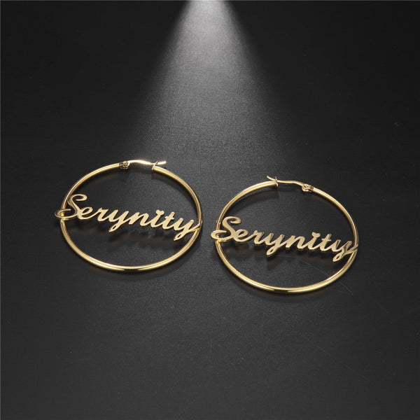 IL - Custom Exclusive Gold Hoop Etched Earrings