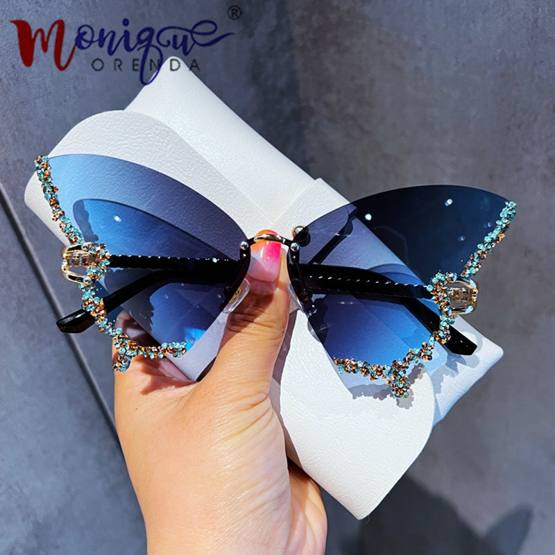 IL - Vintage Rimless Butterfly Sunglasses - Luxury Diamond-Encrusted Oversized Sun Glasses