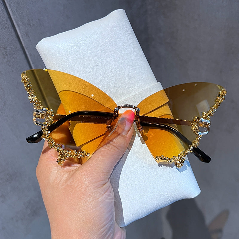 IL - Vintage Rimless Butterfly Sunglasses - Luxury Diamond-Encrusted Oversized Sun Glasses