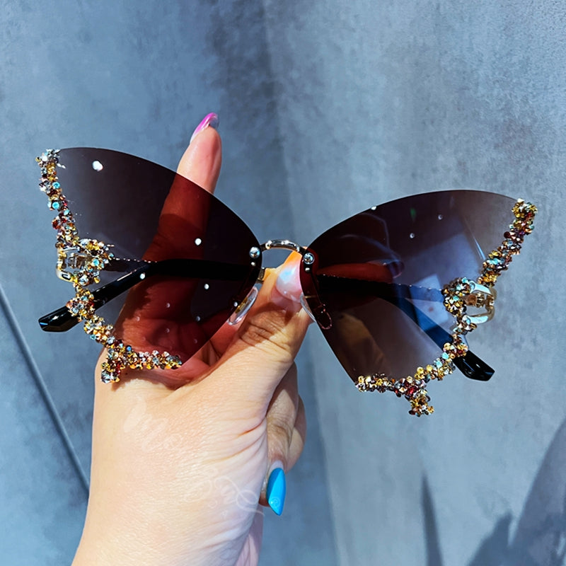 IL - Vintage Rimless Butterfly Sunglasses - Luxury Diamond-Encrusted Oversized Sun Glasses